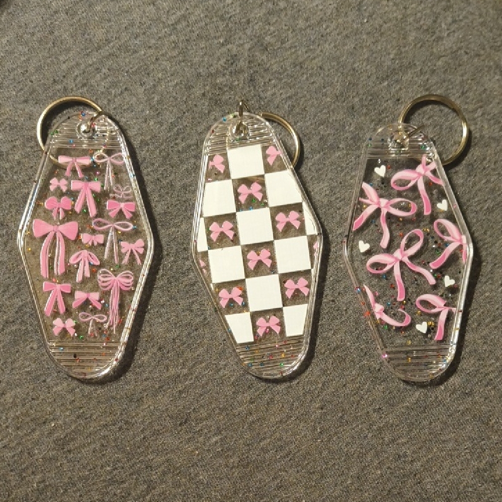 Pink Bow Pattern Acrylic Keychain Set - Women Other